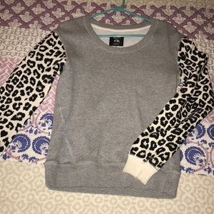 Fox Sweater with Leopard Print Sleeves